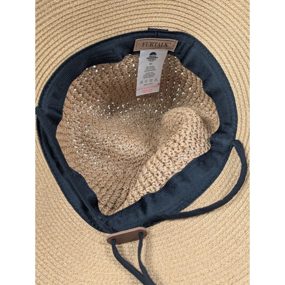 FURTALK - Women's - Sun Straw Hat Wide Brim - Chin Strap - Size M/L